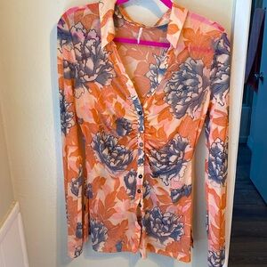 Free People Lucky Shirtee ruched button down top